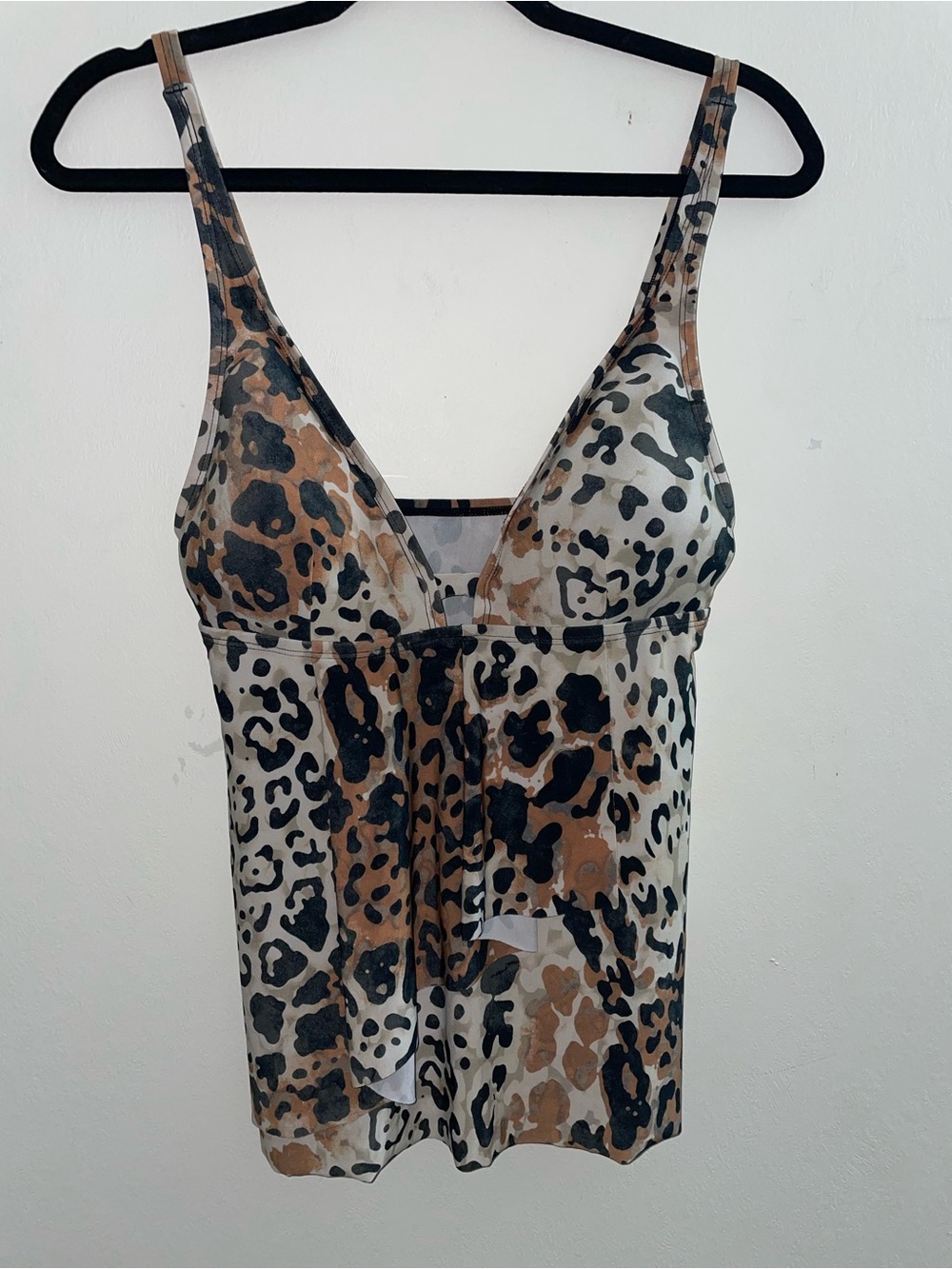 Beyond Control Black/Brown Leopard Print Swim Tankini Top Women’s Size 8